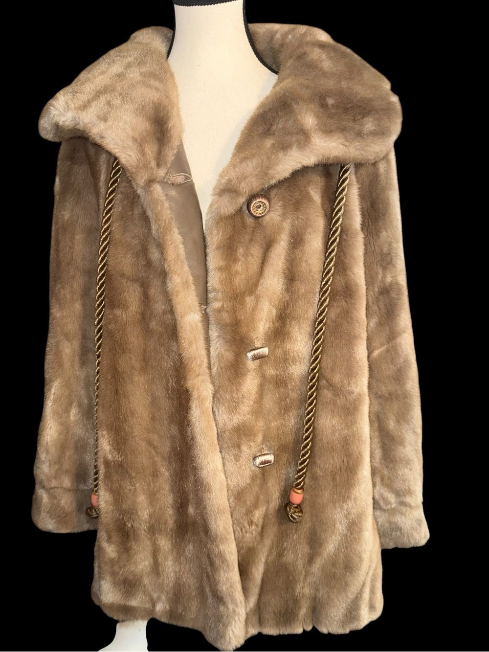 Vintage Grandella II Sportowne Faux Mink Fur Coat USA Union Made 70s Hollywood